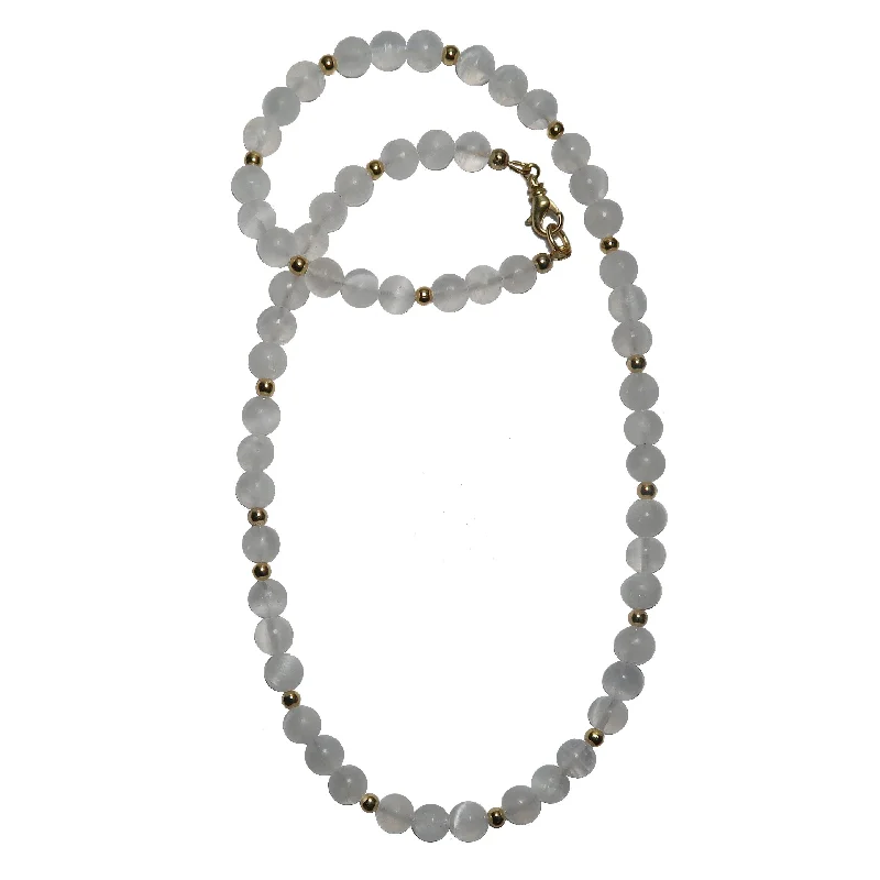 women’s ethnic necklaces -Selenite Necklace Modern Elegance Beaded Accent Gold