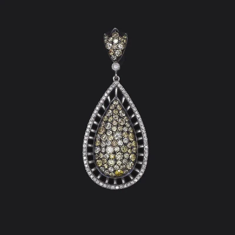 women’s crystal rings -2.10c FANCY COLOR DIAMOND 18k CLUSTER PENDANT TEARDROP NECKLACE YELLOW CHAMPAGNE