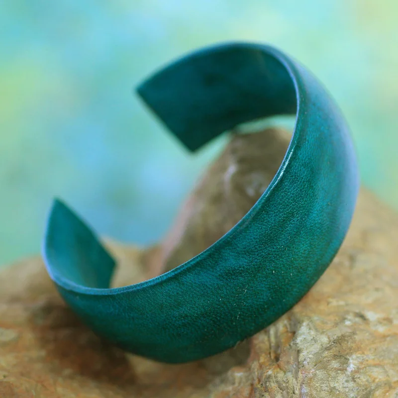 statement bracelets for women -Annula in Sea Green Fair Trade Leather Cuff Bracelet