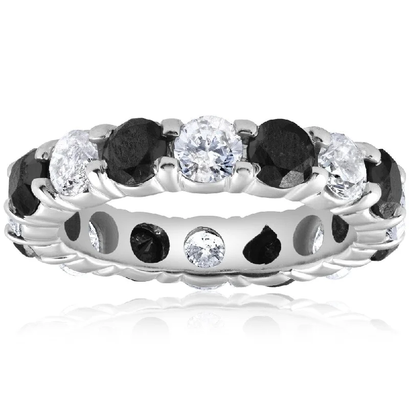 women’s oval-shaped engagement rings -Pompeii3 14k White Gold 5 ct TDW Black & White Diamond Eternity Ring Womens Wedding Band