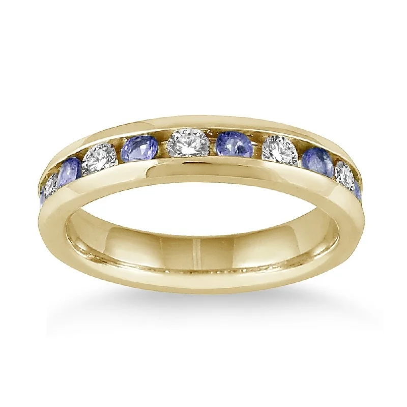 women’s signature engagement rings -3/4 Carat Tanzanite and Diamond Band in 14k Yellow Gold