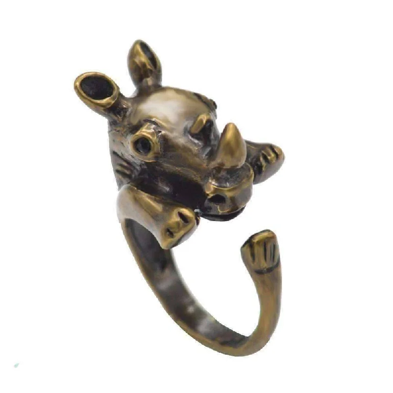 women’s handmade necklaces -Safari Friends Rhinocerous Adjustable Animal Wrap Ring