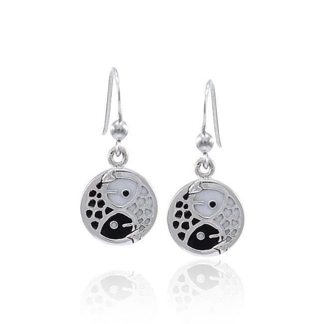 women’s clip-on earrings -Koi Fish Yin Yang Silver Earrings TER1591