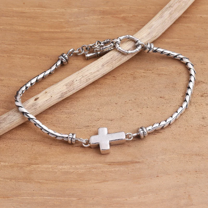 pearl bangles for women -Faith Above All Sterling Silver Cross Pendant Bracelet