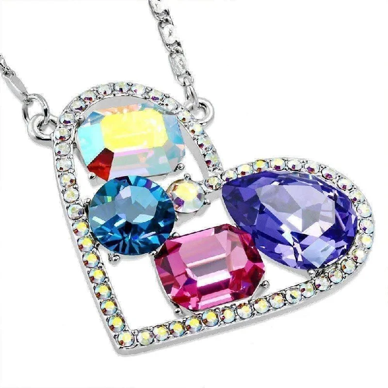 women’s gemstone necklaces -Dazzling Shades of Pastel Multi-Stone IOBI Crystals Heart Pendant Necklace