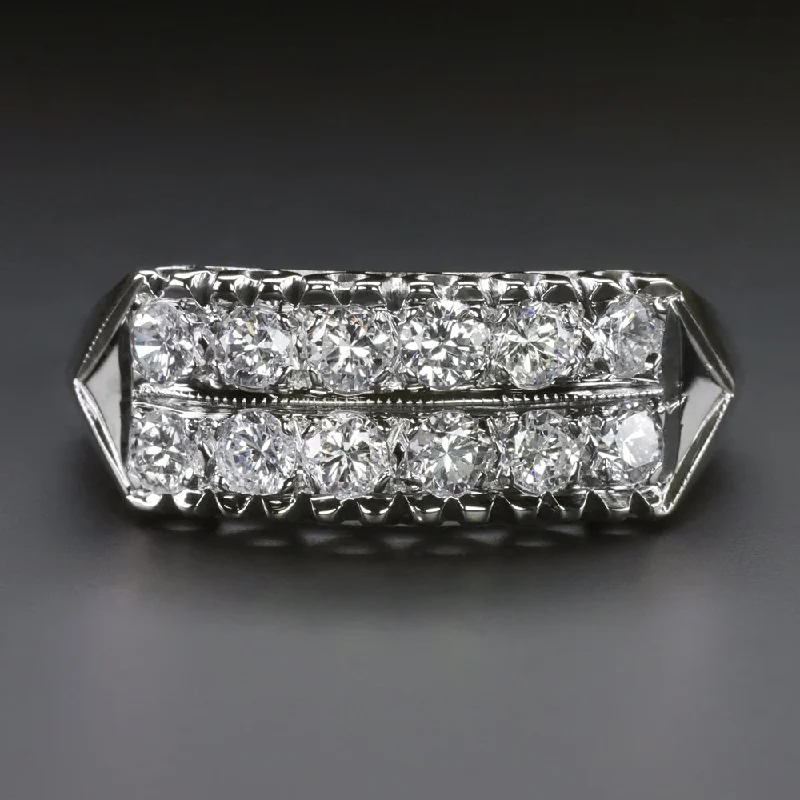 women’s designer rings -NATURAL DIAMOND COCKTAIL RING 0.57ct VERY GOOD CUT 14k WHITE GOLD 2 ROW NATURAL