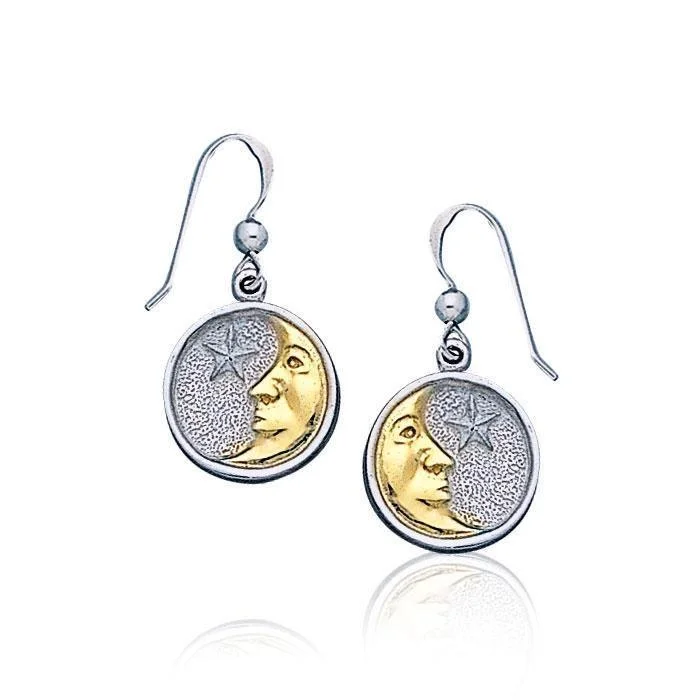 women’s vintage earrings -Crescent Moon Silver and 14K Gold Accent Earrings TEV030