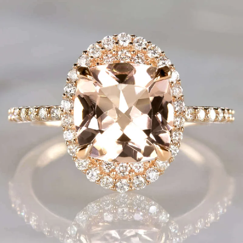 luxury solitaire rings for women -2.6ct MORGANITE NATURAL DIAMOND COCKTAIL RING OVAL CUSHION ROSE GOLD PAVE HALO