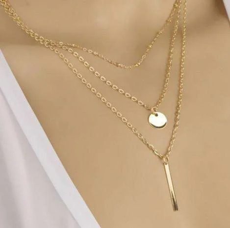 women’s oval stone necklaces -Delicately Layered Yellow Gold Bead Three Chain Necklace for Woman