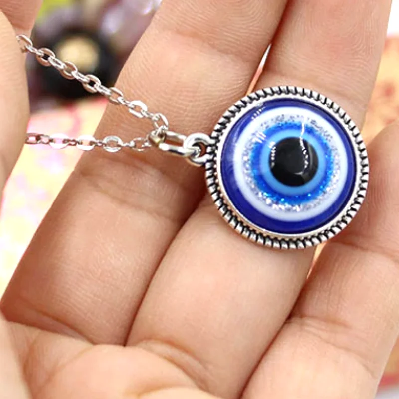 women’s trendy choker necklaces -Blue Evil Eye Cabochon Resin Pendant Necklace for Woman