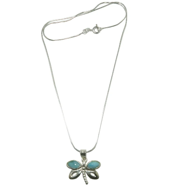 women’s vintage-style necklaces -Larimar Necklace Dragonfly Song of Light Sterling Silver