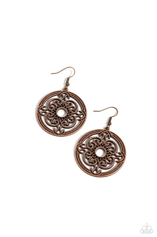 women’s diamond drop earrings -Mandala Meditation - Copper