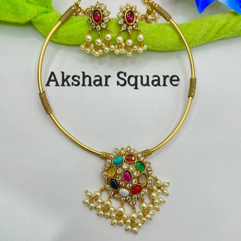 women’s unique pendant necklaces -Navratna hasli necklace set