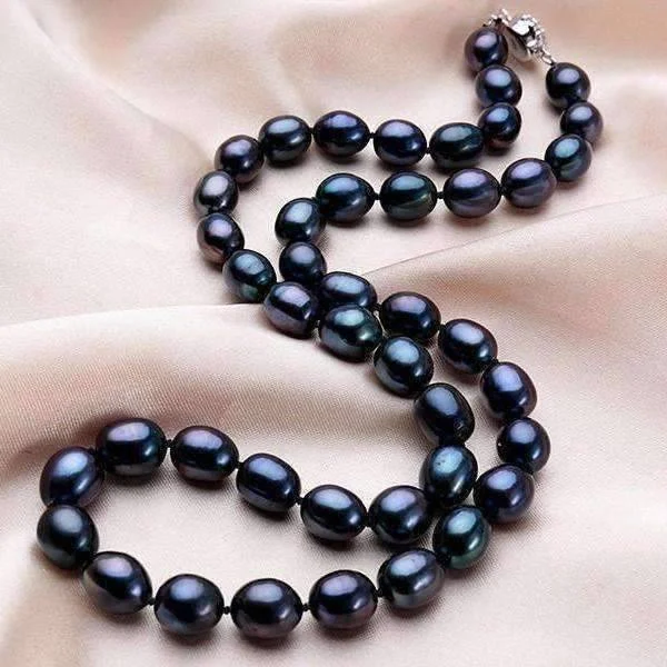 women’s statement necklaces -Black Genuine Freshwater Pearl Sterling Silver Necklace for Women