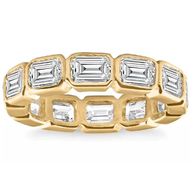 women’s sapphire halo engagement rings -4Ct Emerald Cut Diamond Eternity Ring Horizontal Bezel Lab Grown Gold