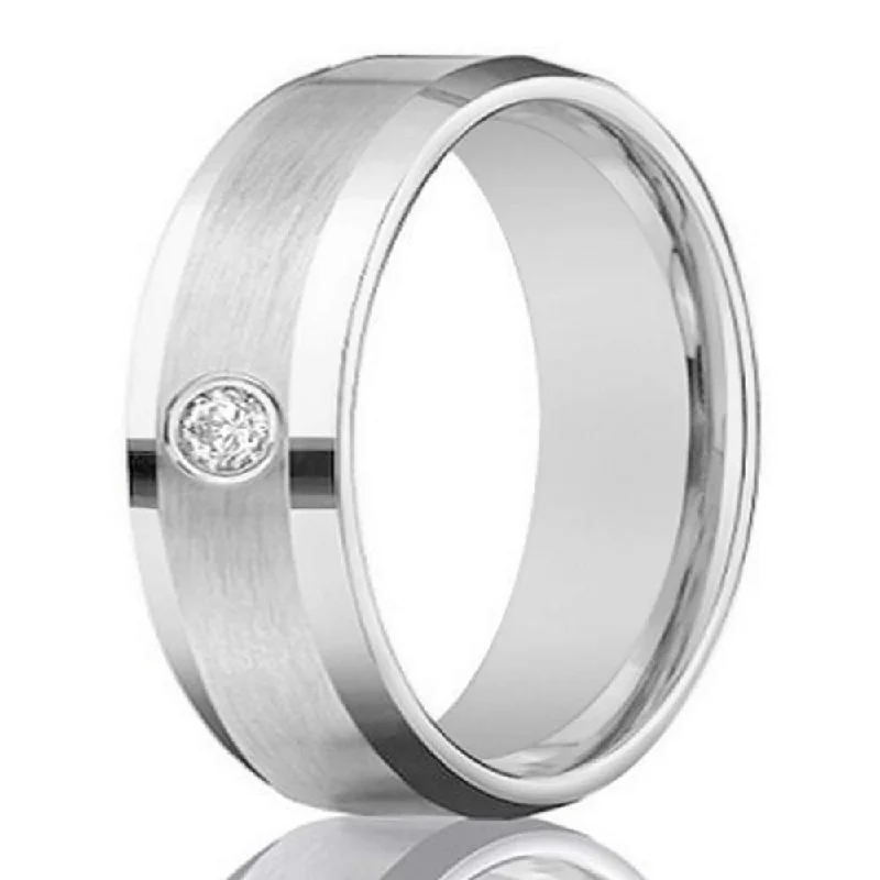 women’s engagement rings with colored stones -Mens 6mm 14k White Gold Diamond Band with Satin Finish