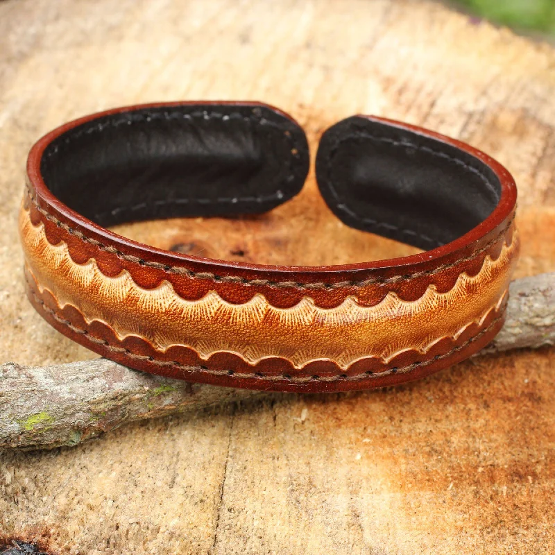 chunky bangles for women -Men's Leather Adjustable Cuff Bracelet