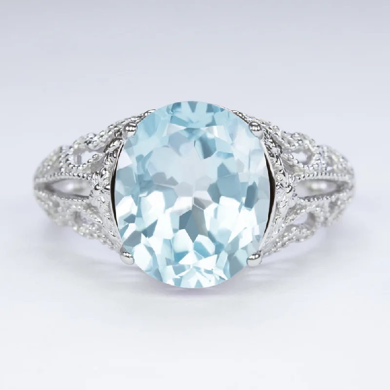 classic engagement rings for women -SKY BLUE TOPAZ VINTAGE STYLE COCKTAIL RING STERLING SILVER FILIGREE ART DECO