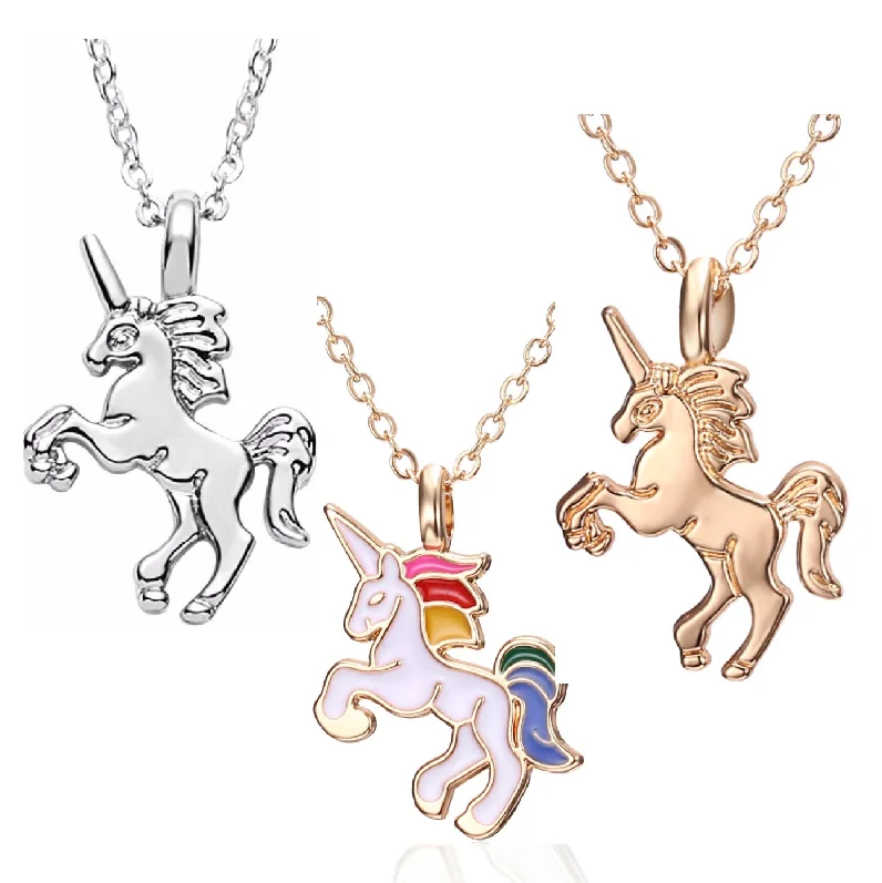 women’s statement gemstone necklaces -A Little Fantasy Unicorn Gold & Enamel Necklace