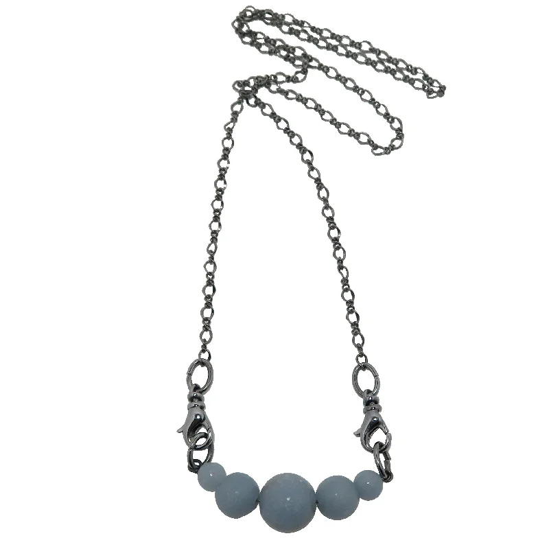 women’s luxury diamond necklaces -Angelite Necklace Cloud of Serenity Blue Gem Gunmetal