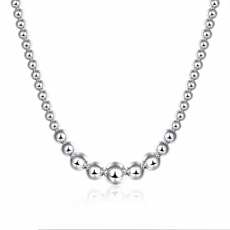 women’s classic pendant necklaces -Graduated Beads Silver Necklace