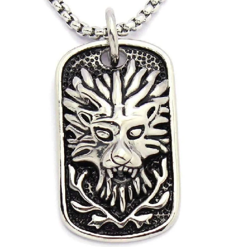 women’s infinity pendant necklaces -Pride Embossed Lion's Head Dog Tag Pendant Stainless Steel Necklace