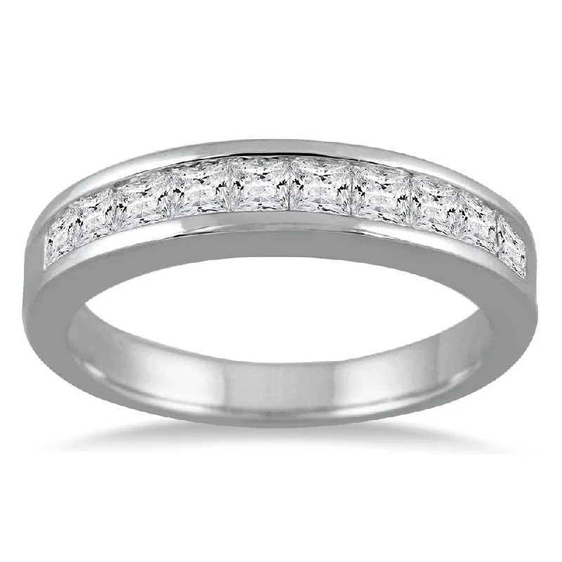 women’s platinum engagement rings -1 Carat TW Channel Set Princess Diamond Band in 14K White Gold