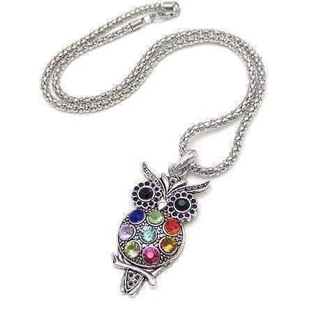 women’s statement pendant necklaces -Retro Owl Crystal Necklace