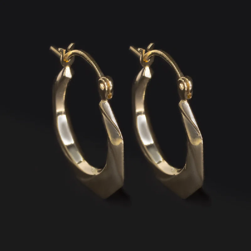 women’s twisted rings -14K YELLOW GOLD OVAL HOOP EARRINGS FACETED SIMPLE CLASSIC EVERYDAY JEWELRY BIG