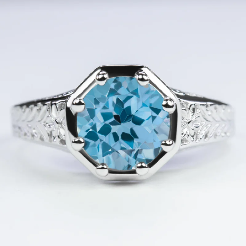 elegant rings for women -LONDON BLUE TOPAZ STERLING SILVER RING VINTAGE STYLE ART DECO SOLITAIRE ROUND