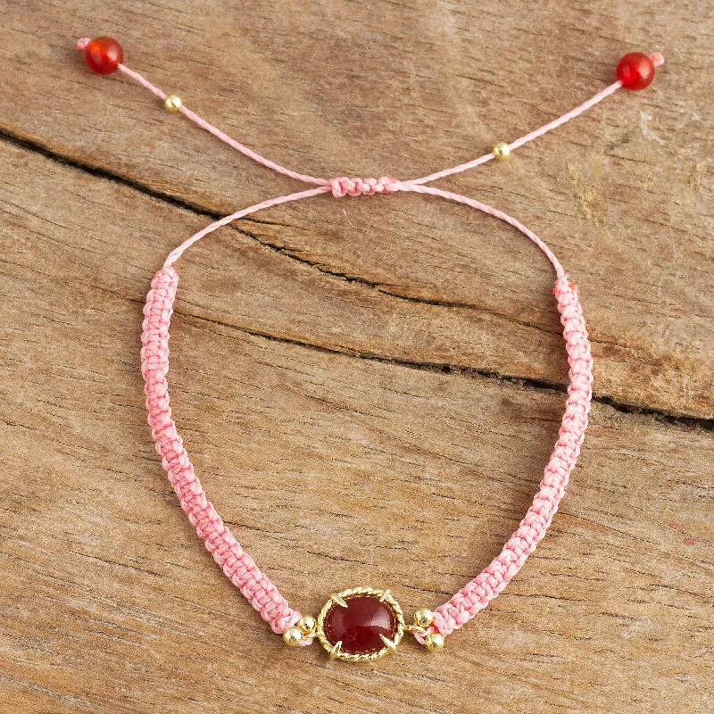 classic bangles for women -Sweet Diversion in Pink Pink Macrame Bracelet with Carnelian