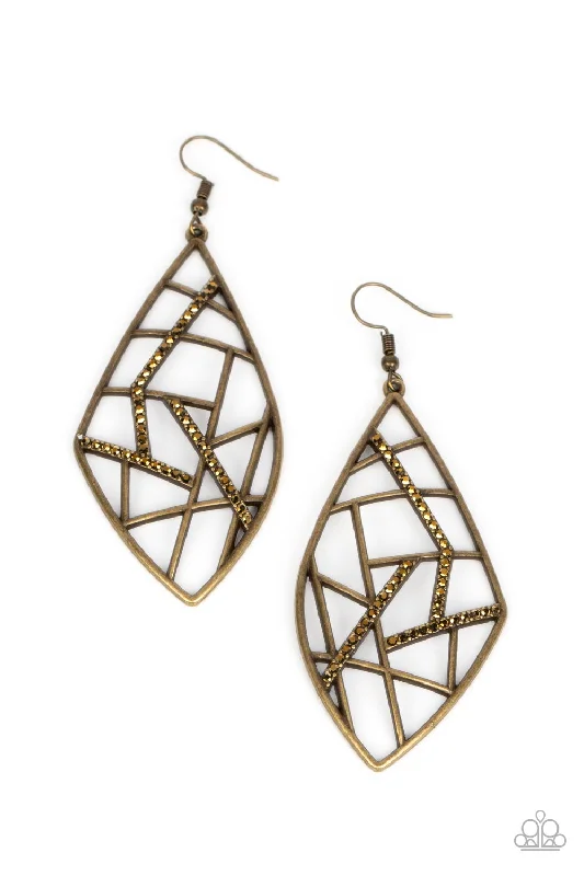 women’s luxury earrings -Geo Grid - Brass