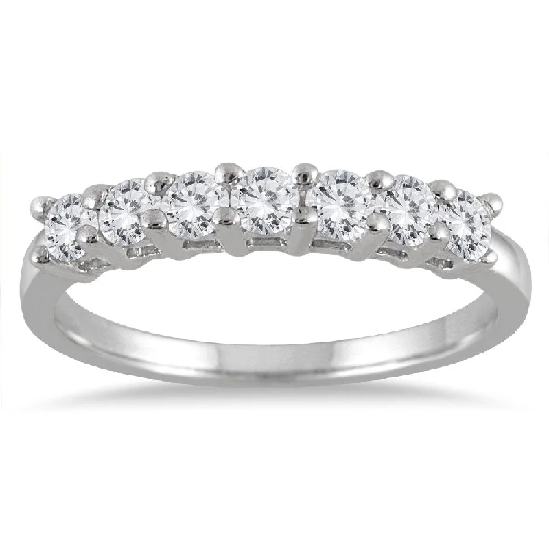 women’s vintage engagement rings -1/2 Carat TW 7 Stone Diamond Band in 10K White Gold