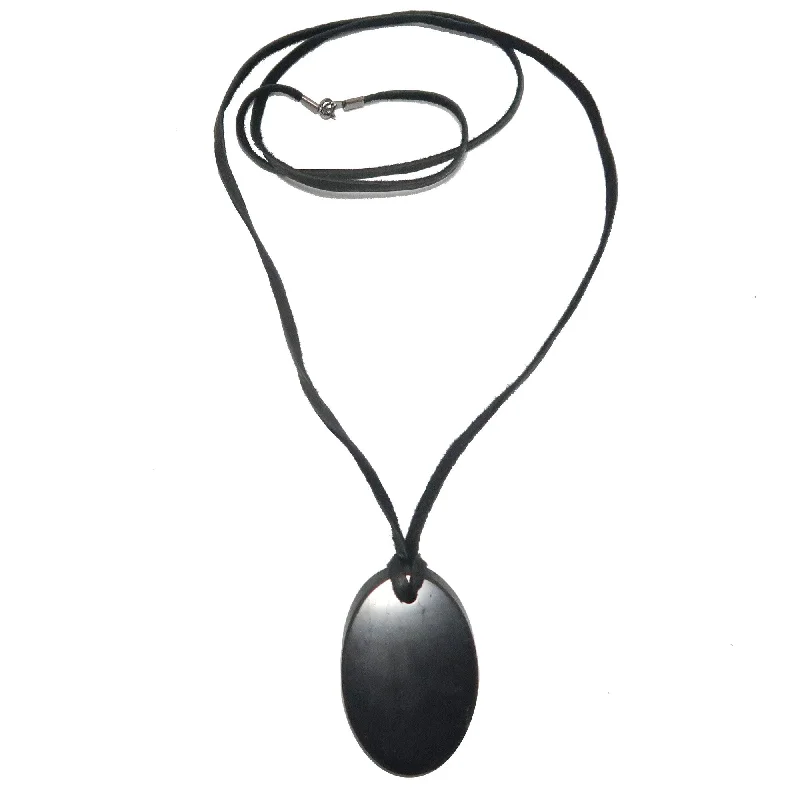 women’s infinity pendant necklaces -Shungite Necklace EMF Protection Oval on Leather