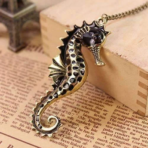 women’s anniversary necklaces -Large Bronzed Seahorse Necklace