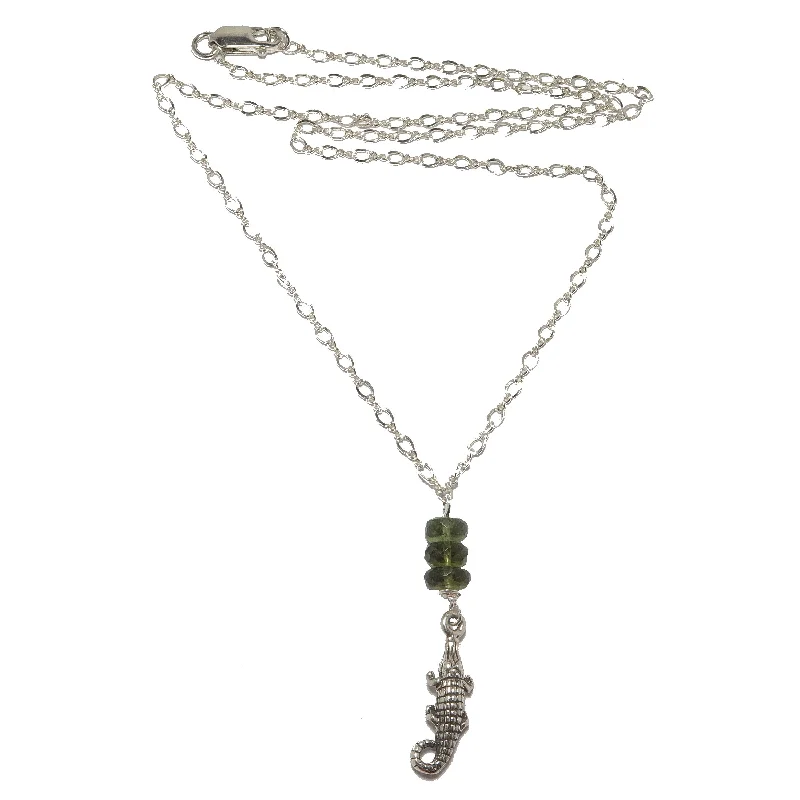 women’s trendy necklaces -Moldavite Necklace Green Alligator Sterling Silver