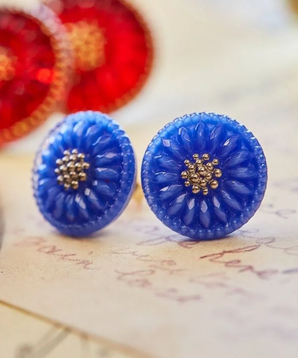 women’s stud earrings with gemstones -Czech Glass Button Stud Earrings