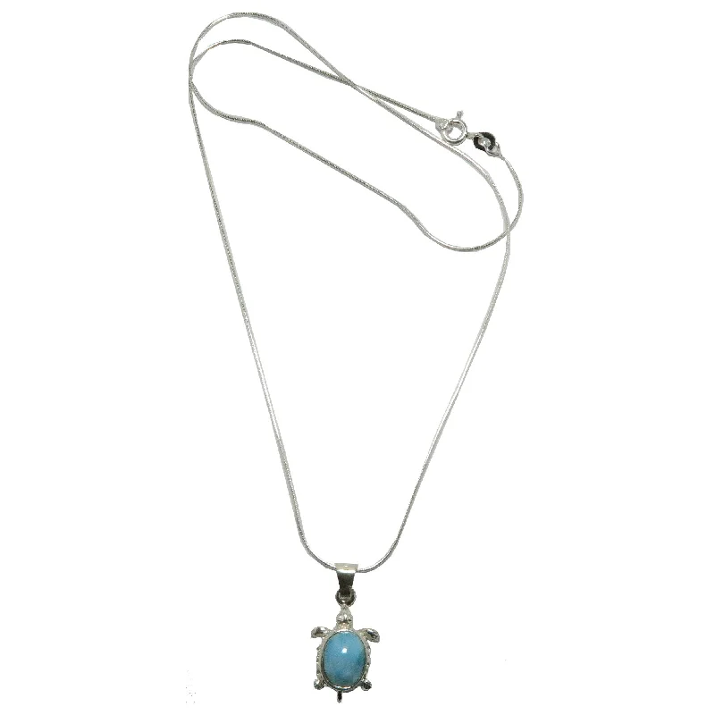 women’s boho-style necklaces -Larimar Necklace Happy Blue Sea Turtle Sterling Silver