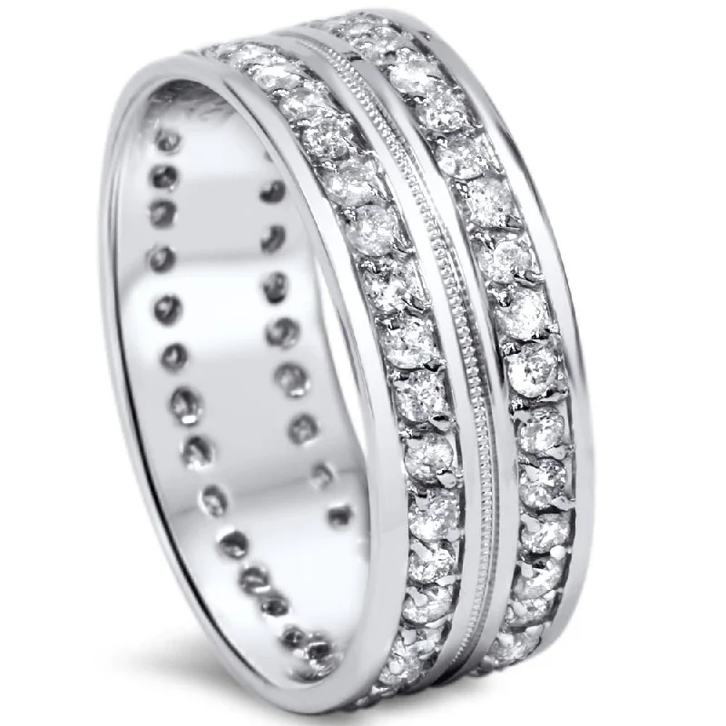 women’s eco-friendly engagement rings -1 1/2ct Mens Diamond Eternity Ring Milgrain Accent White Gold