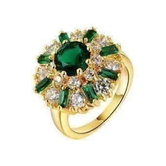 women’s statement gemstone necklaces -Empress of Emeralds 2ct Green Austrian Crystal Flower Cocktail Ring