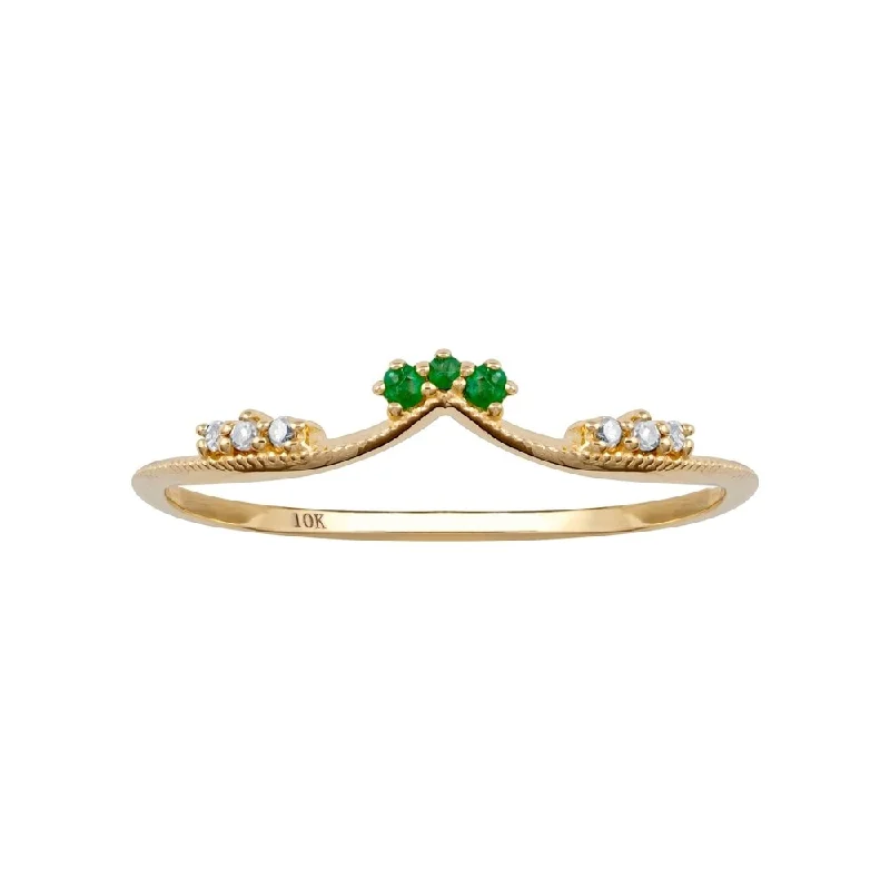 women’s halo diamond engagement rings -Viducci 10k Yellow Gold Curved Genuine Emerald and Diamond Band Guard