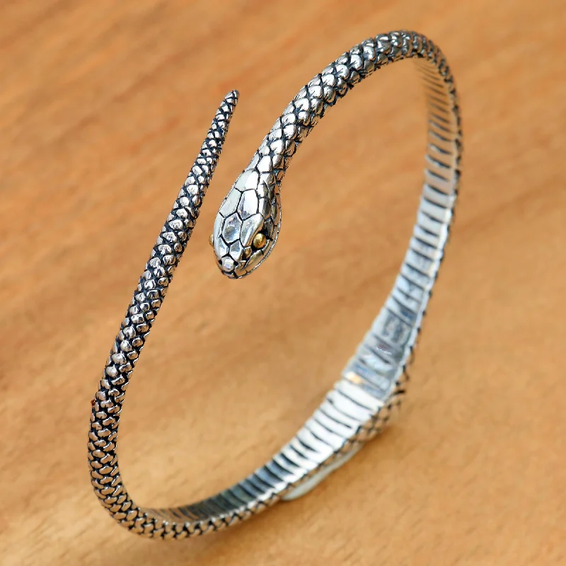 diamond bracelets for women -Earth Serpent Silver Cuff Bracelet