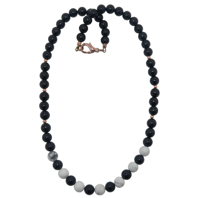 women’s charm necklaces -Jet Necklace Everyday Charm Black White Howlite