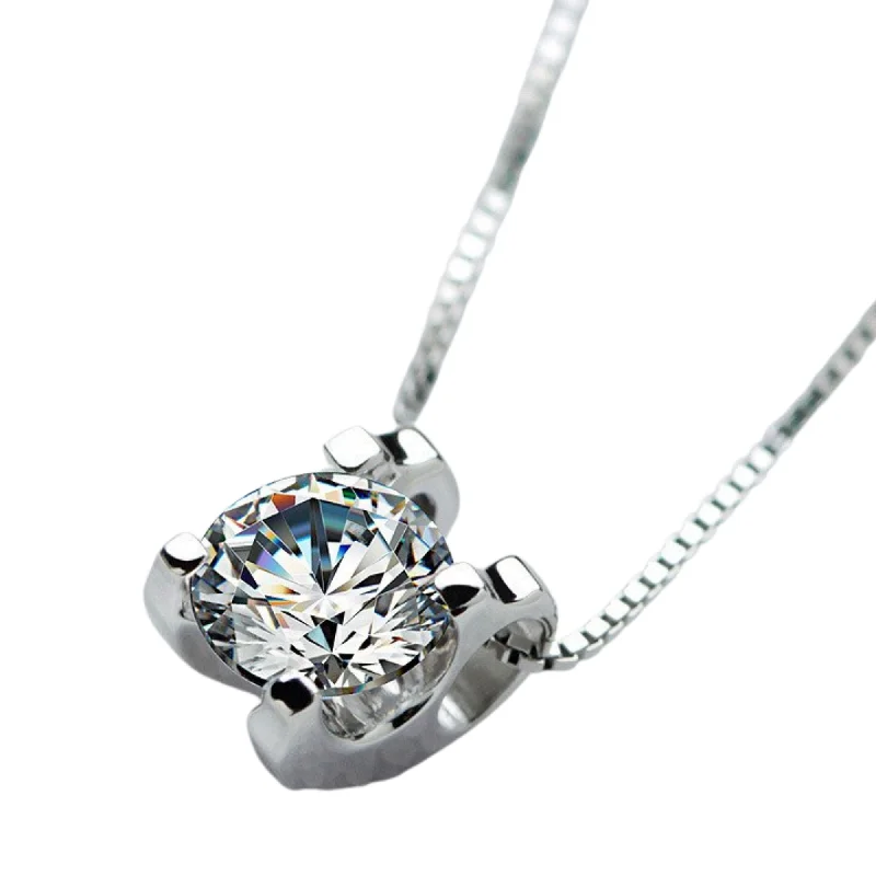 women’s vintage necklaces -14K White Gold Plated Suspended 2CT or 1CT Cubic Zirconia Diamond Solitaire Necklace for Woman Special Occasion Anniversary Birthday Holiday Gift