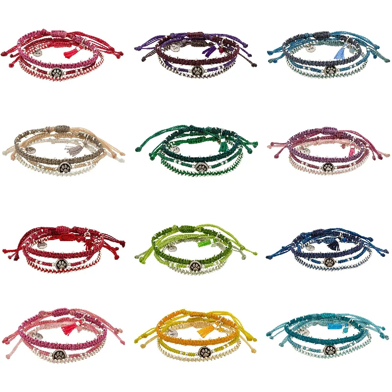 classic bangles for women -Paw Print Birthstone Woven Bracelet Set