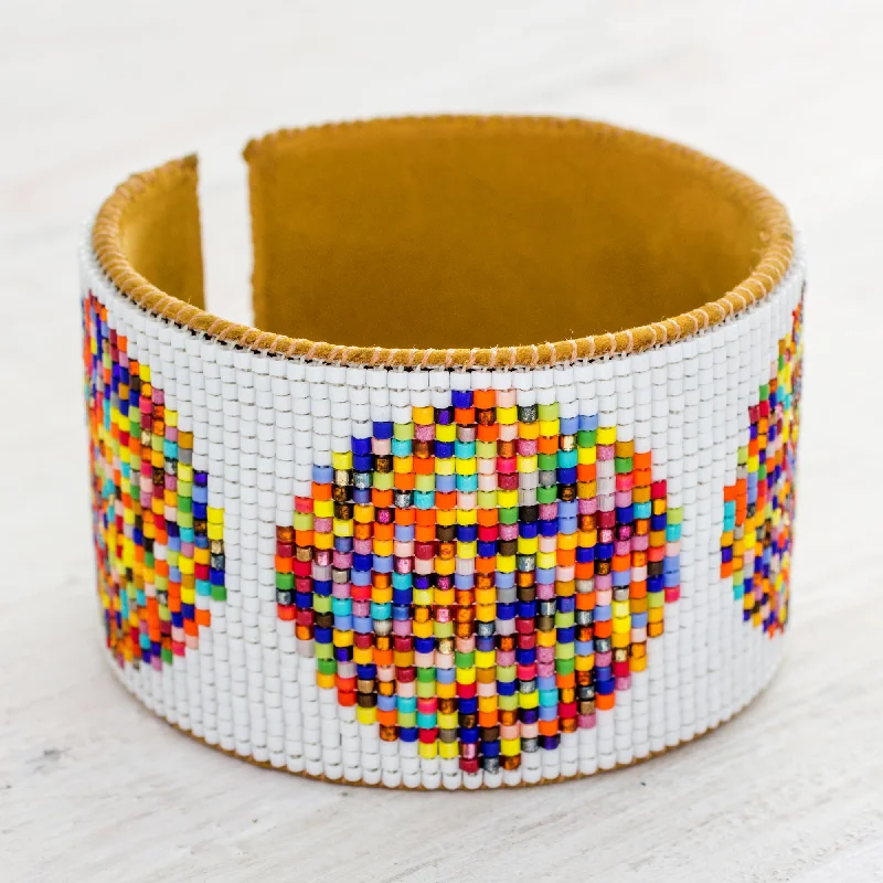 women’s engraved charm bracelets -Fiesta in Santiago Handcrafted Leather Cuff Bracelet with Colorful Beads