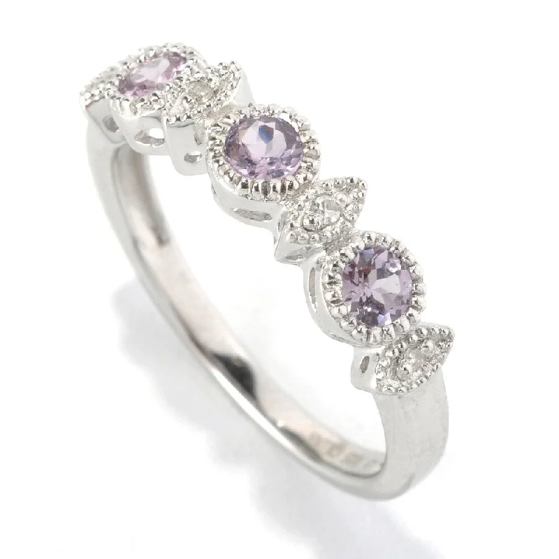 women’s custom sapphire engagement rings -Platinum o/ Silver 0.38ctw Lavender Spinel Diamond Band Ring - Purple