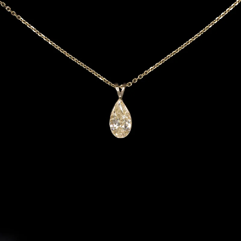 classic engagement rings for women -DIAMOND SOLITAIRE NECKLACE 0.92ct PEAR SHAPE TEARDROP 14k YELLOW GOLD PENDANT