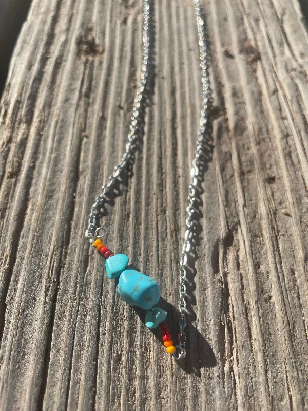 women’s vintage gemstone necklaces -Serape and turquoise bar necklace