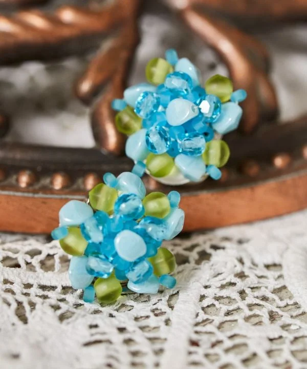 women’s artisan earrings -Czech Glass Flower Clip Earrings